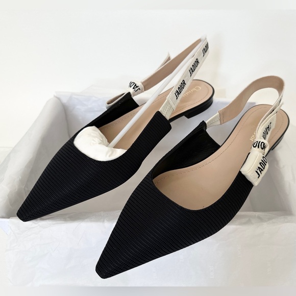 DIOR BLACK FABRIC AND RIBBON FLAT SLINGBACKS SIZE 42 - Picture 3 of 16